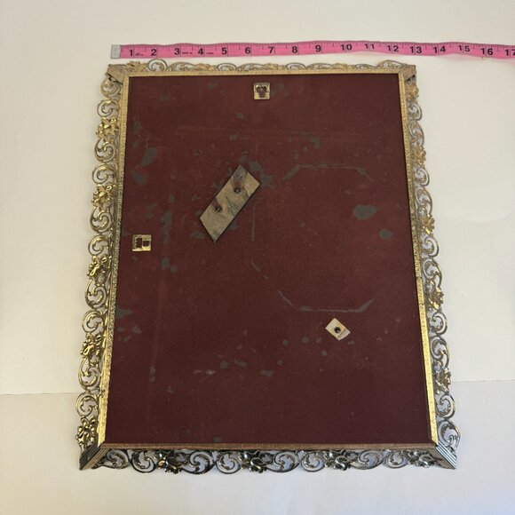 Vtg Gold Ornate Swirls Picture Wall Frame Metal Glass Broken Stand on Back READ - Picture 5 of 11